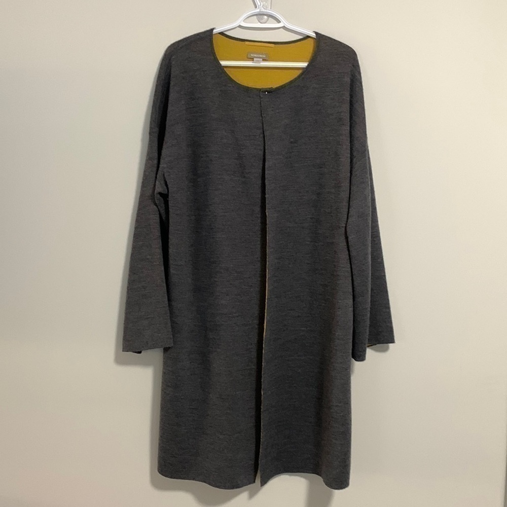 𝅺nordstrom Long Open Front Wool Cardigan Grey/Mustard OSFM